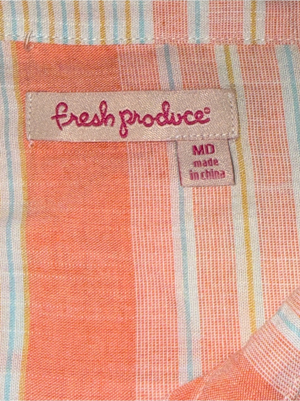 Fresh produce button down Shirt Medium Coral 100% Rayon Coastal Casual - Picture 12 of 12